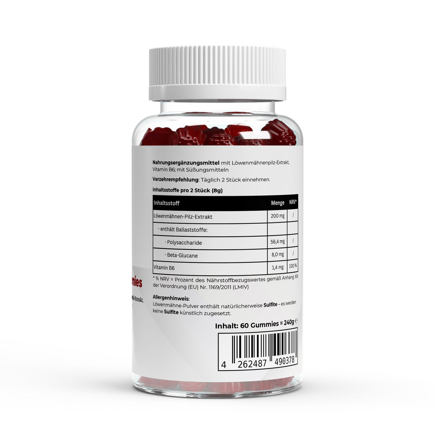 Löwenmähne + Vitamin B6 Gummies – 60 Stück