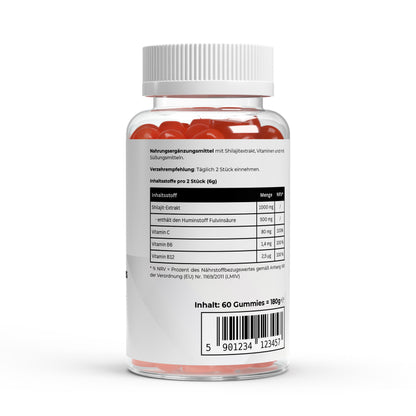 Premium Shilajit Gummies – Hochdosiert mit 1000 mg + Vitamin C, B6 & B12 – 60 Stück 🧡