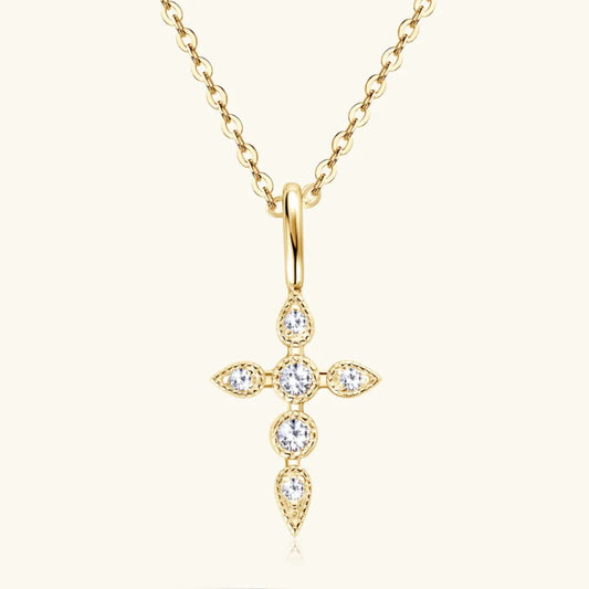 925 Sterling Silber Moissanit Kreuz-Halskette